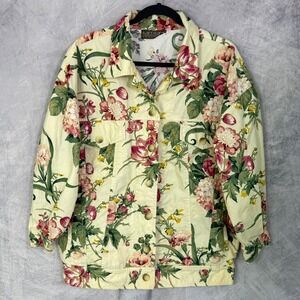 Vtg 90s Karen Kane Womens Jacket 3X Floral Butter Yellow Cottagecore Grandma USA